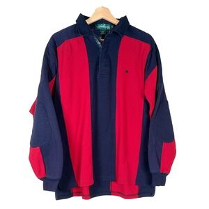 Knights of the Round Table Mens Rugby Shirt Large Navy Red Colorblock Plaid Trim